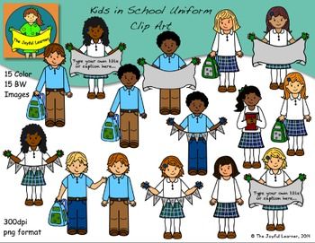 Clip Art: Kids in School Uniform Set